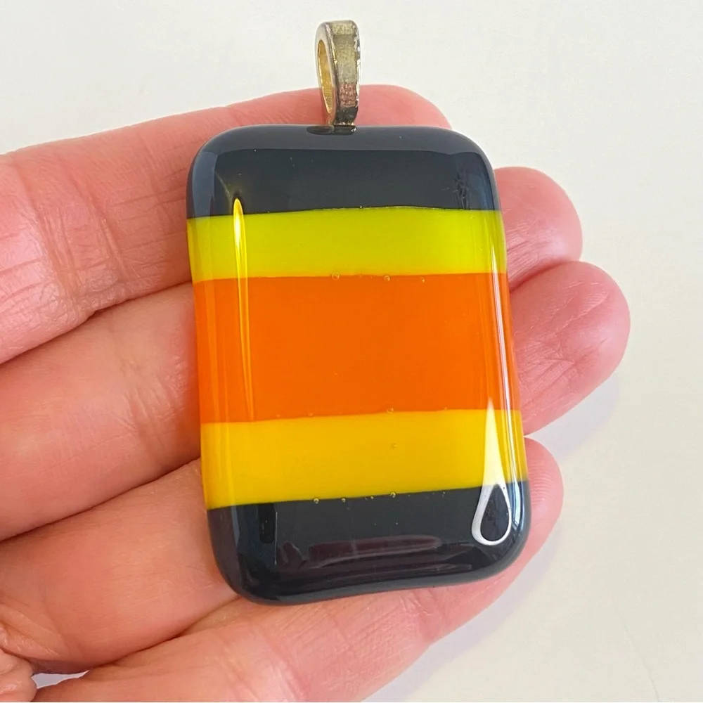 Damyan‎ Art Glass Pendant 2013 Modernist Color Block Yellow Orange Black Stripe